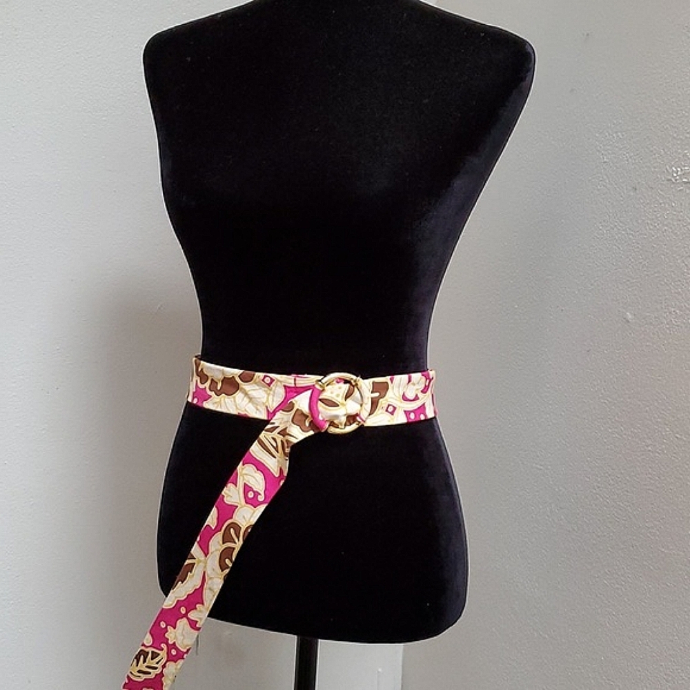 J. Crew 39' plus Retired Boho Chic Floral Fabric Belt w/Round Belt Buckle